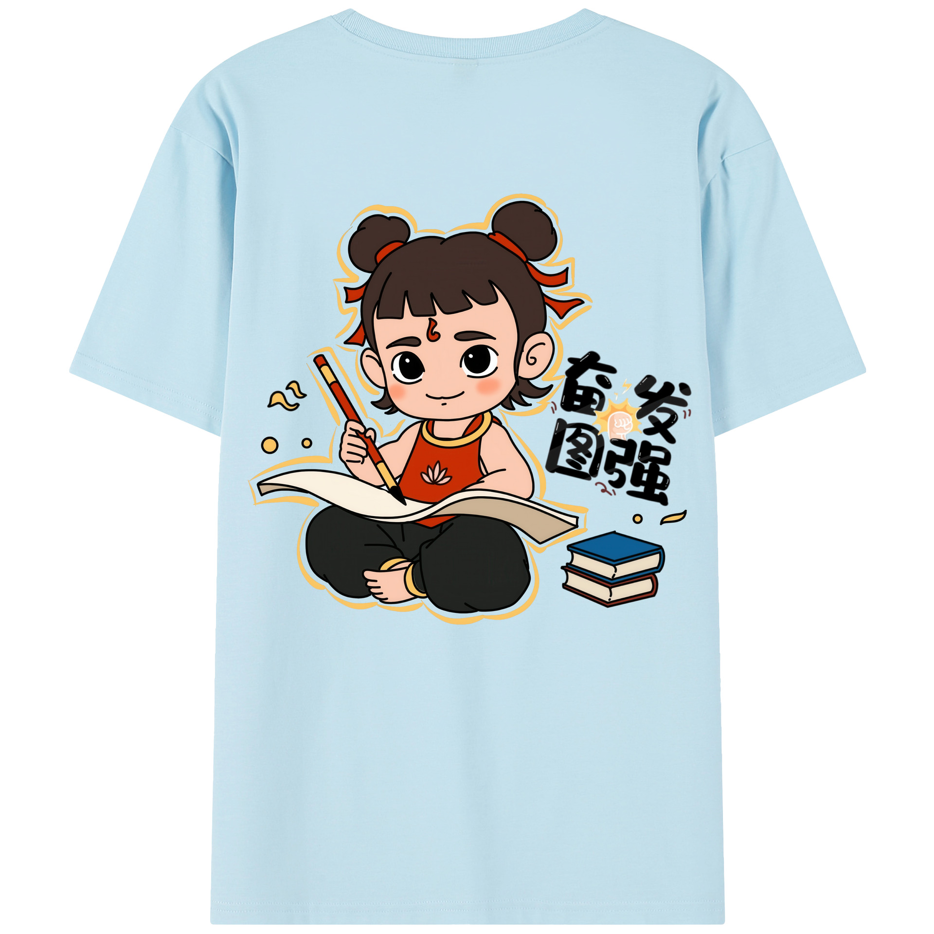 （画像用） Ne Zha 2 ナタ 魔童の大暴れ 綿100％半袖Tシャツ（背面プリント）